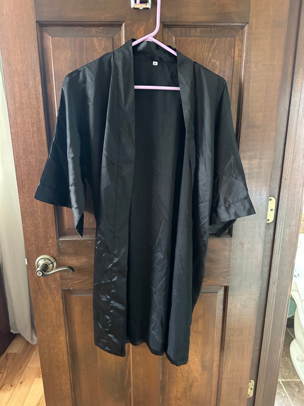 Black Satin Kimono-Style Robe